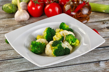 Vegan cuisine Steamed cauliflower and broccoli cabbage
