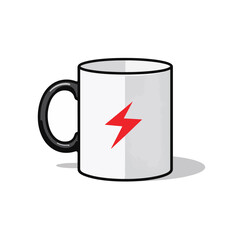 Minimalist black and white mug with red accent on white background, style