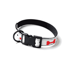Stylish black and white pet collar with red accents, minimalist design