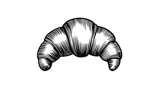 Hand drawn croissant illustration in black and white for design