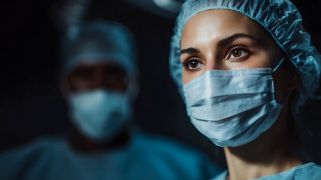 Medical students observing surgery in an operating room - Powered by Adobe