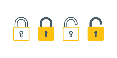 Color Outline Lock and Unlock Icon Set – Secure Padlock Symbols for App UI, UX, and Web Interface – Vector Illustration on Transparent Background