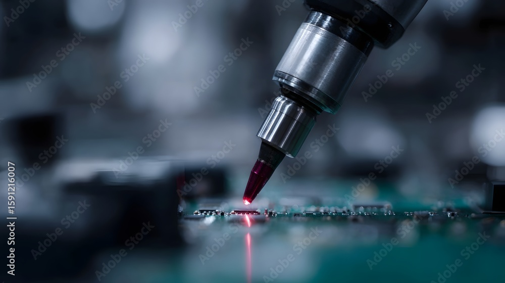 Poster a robotic arm assembling a circuit board with precision