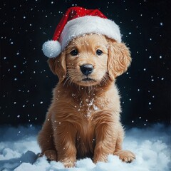 Beautiful Golden Retriever Puppy in Winter Scene