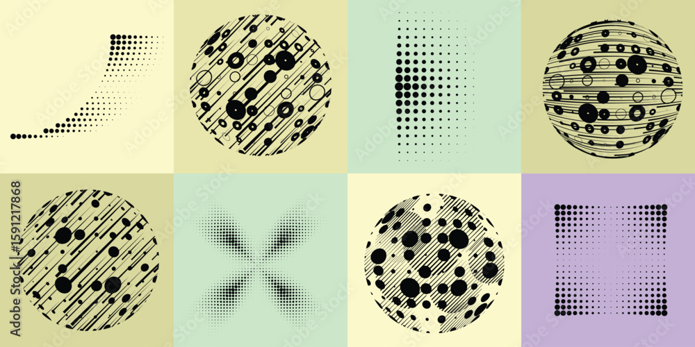 Fototapete lines and dots in circle form .rotate rounded shape vector .rotating dots form a circle .rotating an