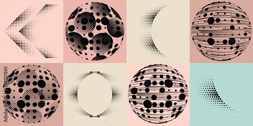 Fototapete lines and dots in circle form .rotate rounded shape vector .rotating dots form a circle .rotating an