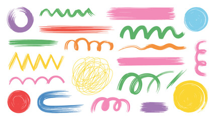 Colorful Brush Strokes and Scribbles on White Background Illustration