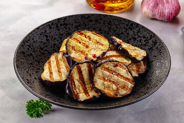 Tasty grilled eggplant round slices