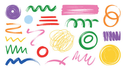 Colorful Abstract Brush Strokes and Shapes on White Background