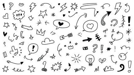 Hand Drawn Doodle Seamless Pattern with Arrows Hearts Stars and More