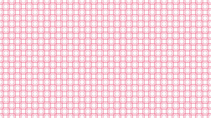 A repeated pattern of pink squares and circles on a white background creating a geometric design