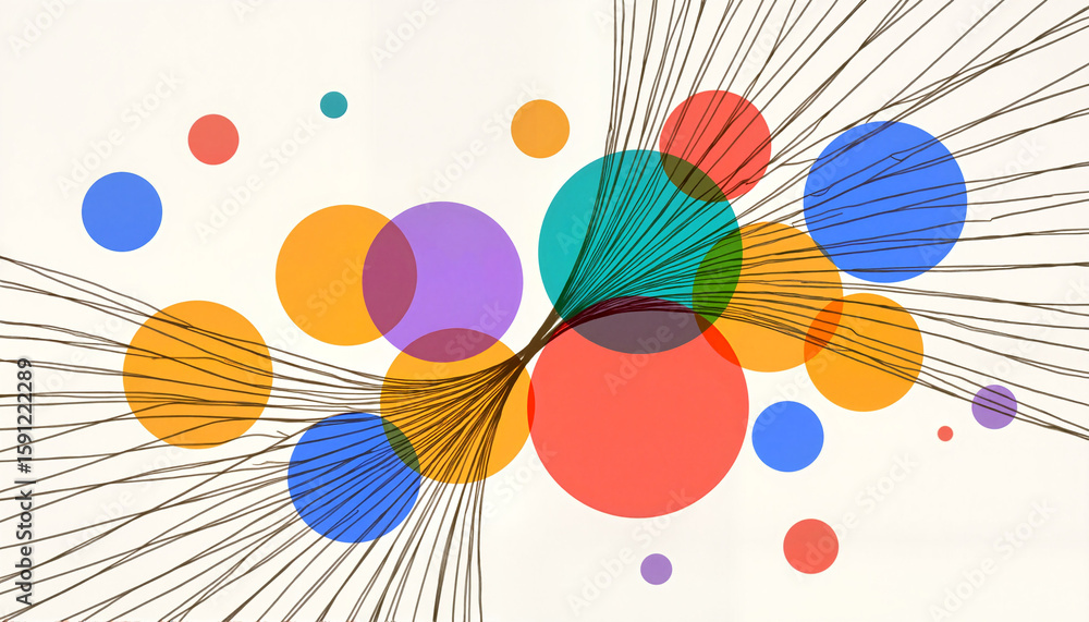 Poster colorful abstract circles and lines forming a dynamic composition