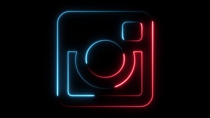 Instagram logo neon outline glowing red blue on black background abstract social media communication technology - Powered by Adobe