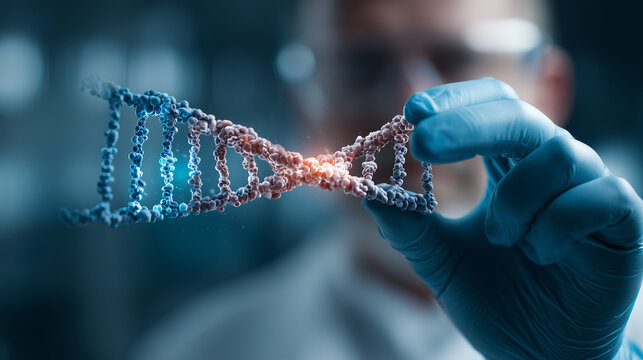 Doctor looks the DNA molecule. - Powered by Adobe