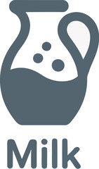 Obraz premium Illustration of a gray milk pitcher with bubbles and the word milk below the pitcher