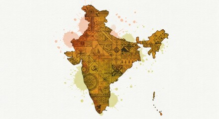 Abstract Watercolor Splash of Indian Subcontinent – Filled with Traditional Patterns, Cultural Symbols, and Festive Colors, Artistic Brush Strokes, Decorative Background, Editorial Art Style

