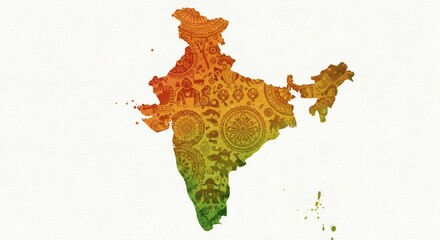 Abstract Watercolor Splash of Indian Subcontinent – Filled with Traditional Patterns, Cultural Symbols, and Festive Colors, Artistic Brush Strokes, Decorative Background, Editorial Art Style


