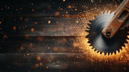 Circular Saw with Detailed Blades and Sparks