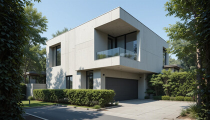 Modern Concrete House Exterior  Luxury Home Design  Suburban Residence