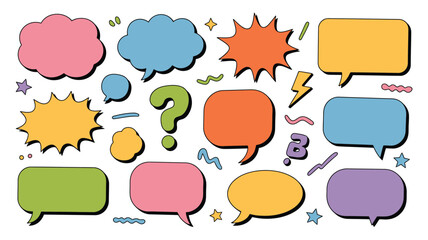 Colorful Speech Bubbles and Graphic Elements Seamless Pattern on White