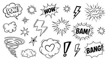 Black and white comic speech bubbles and elements seamless pattern
