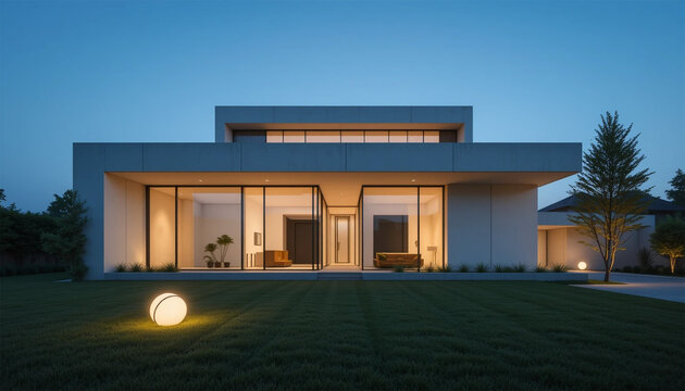 Modern House Exterior Night  Luxury Home Design  Minimalist Architecture  Contemporary Vil