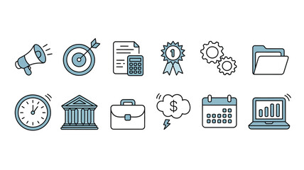 Business and Finance Icon Set with Goal Award and Calendar