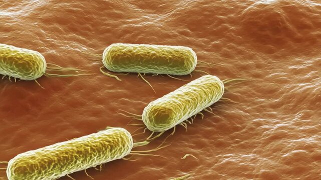 High Resolution 3D Animation of Bacteria Crawling Over Human Skin Surface