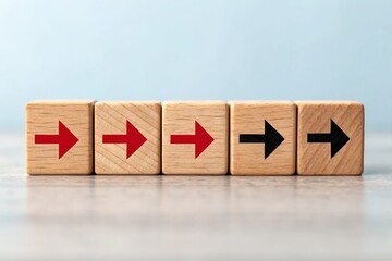 Wooden Blocks with Arrows Pointing in Different Directions Representing Diverging Opinions and Perspectives