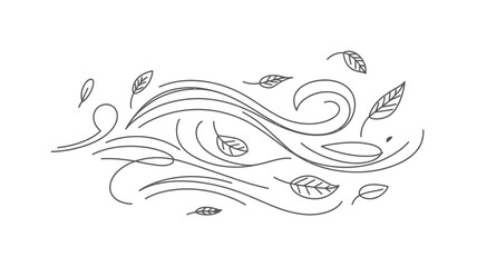 Fototapeta premium Windy Autumn Day with Falling Leaves Line Art Illustration
