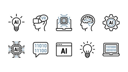 Artificial Intelligence and Virtual Reality Concept with Line Icons
