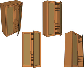 Vector sketch illustration of a modern minimalist wooden cupboard furniture design