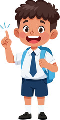 Fototapeta premium Excited young boy in school uniform with backpack has an idea, cartoon character illustration with transparent background.