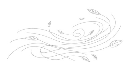 Minimalist Wind Illustration with Leaves Blowing on a White Background