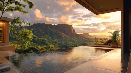 Luxurious Spa with Infinity Pool and Mountain View