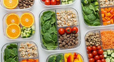 Vibrant Assortment of Healthy Meal Prep Containers with Fresh Ingredients