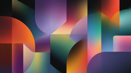 "Modern geometric abstract shapes collage with vibrant gradient overlapping elements -