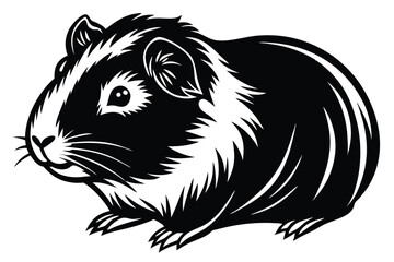 Monochrome guinea pig illustration shows its thick fur in a simple, captivating way