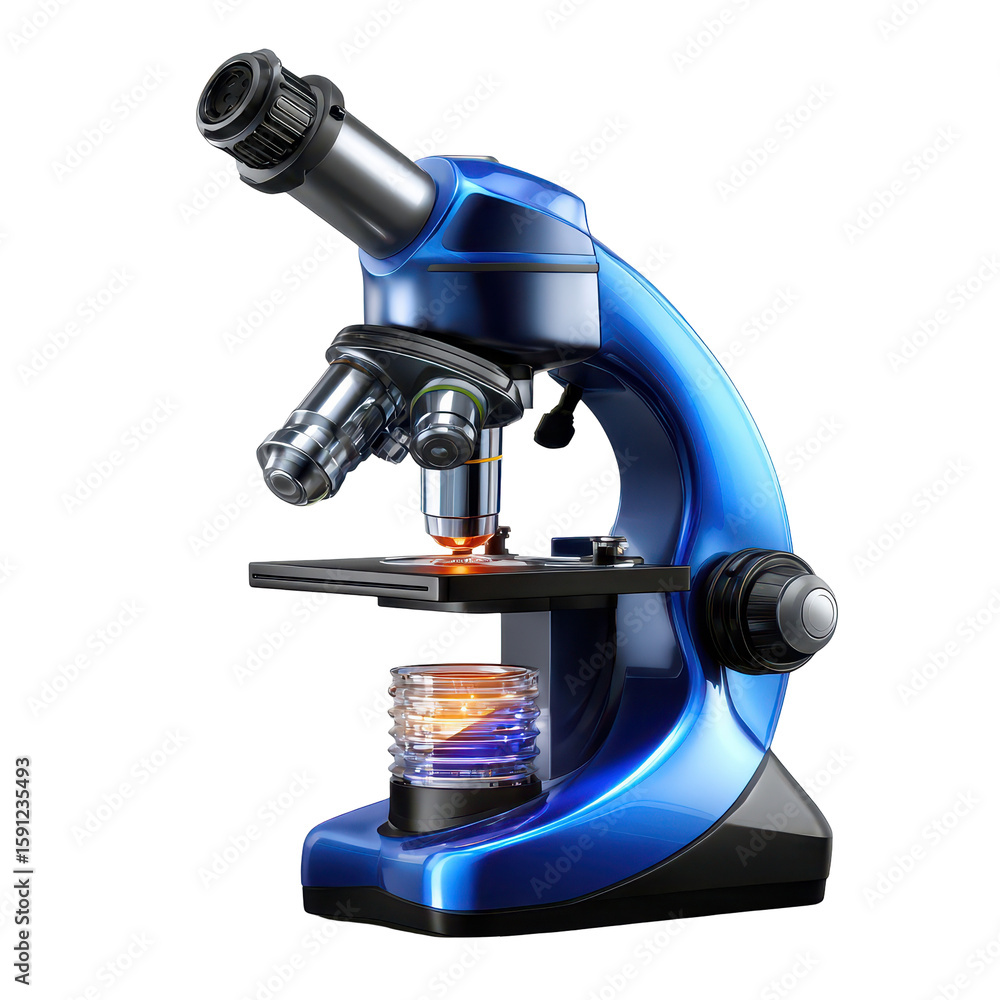 Poster microscope with advanced optics in a laboratory setting during a bright afternoon