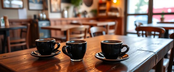 Small, dark Greek coffee cups on a rustic table in an Athenian cafe,  spoon,  tradition