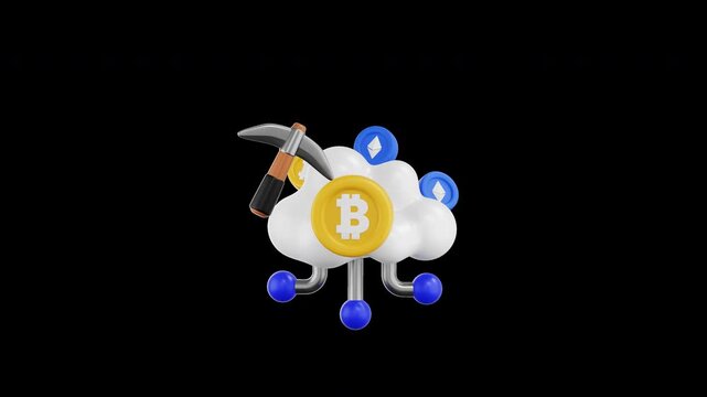 3D Cloud Mining Icon Animation &ndash; Remote Crypto Miner 4K