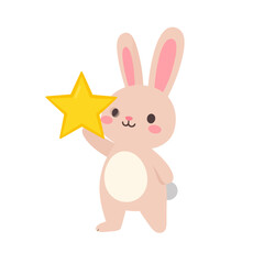 Obraz premium Adorable pink kawaii bunny character with rosy cheeks holding a large yellow star.