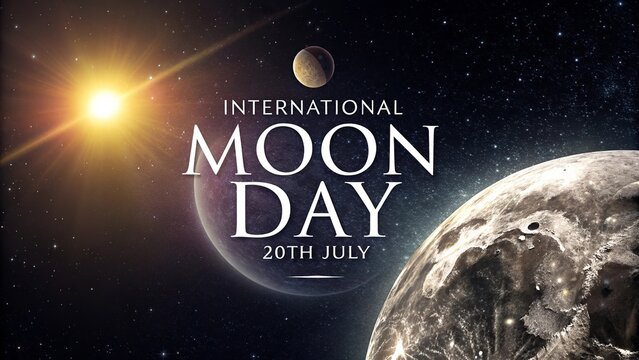 National Moon Day, Night sky artwork with glowing full moon illustration.