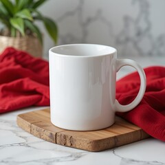 White Ceramic Mug Mockup on Marble Background
