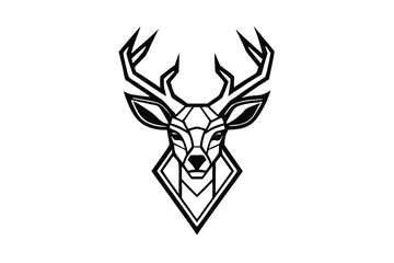 Geometric black and white deer head with simple lines conveys powerful elegance and style