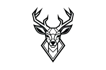 Ingelijste posters Geometric black and white deer head with simple lines conveys powerful elegance and style © Dipta