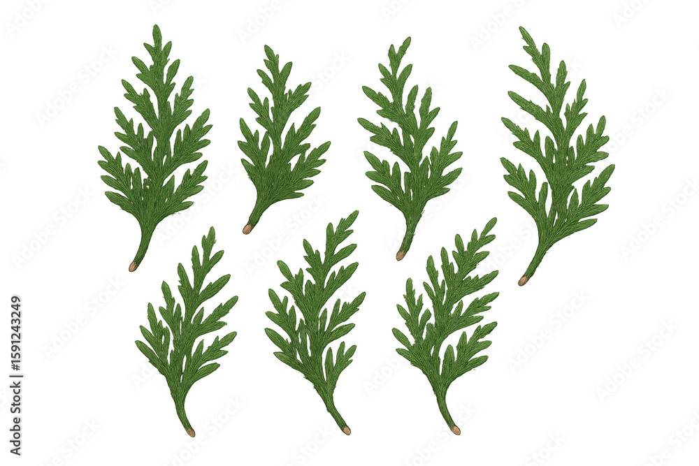 Poster eight arborvitae leaves, creating a natural and versatile design element, perfect for various projec