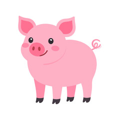 Fototapeta premium Adorable pink cartoon piglet with a happy smile, rosy cheeks, and a curly tail.