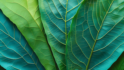 Obraz premium Close up green leaf texture with veins and natural pattern