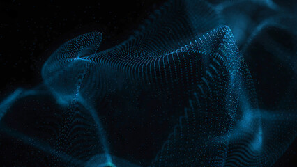 Abstract blue wave form with blue light digital effect on black background. Network communication wave signal technology futuristic concept.